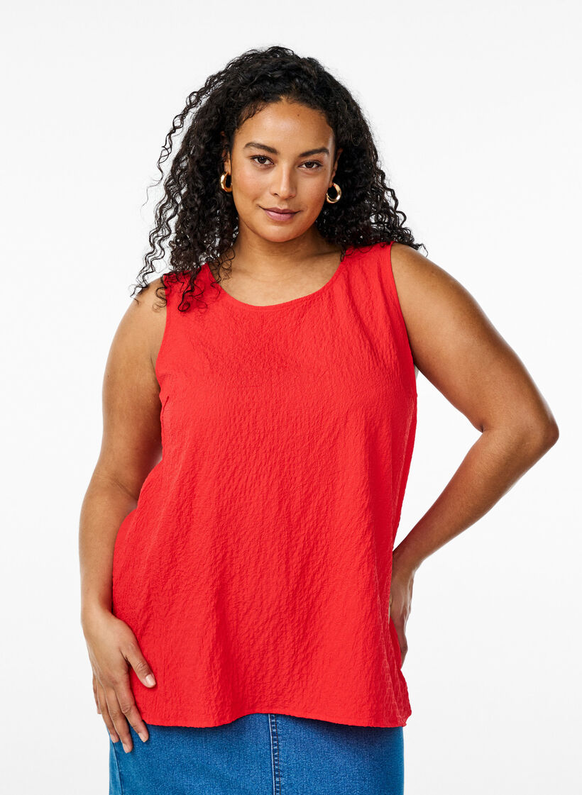 Haut sans manches et textur&eacute;, Rouge, Model image number 0
