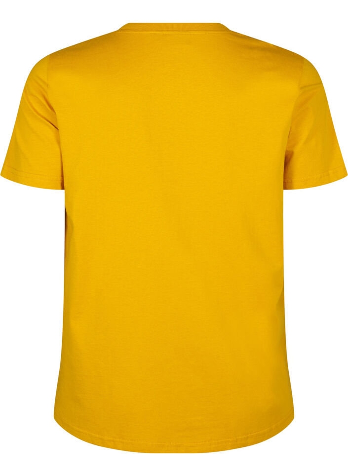 T-shirt basique en coton &agrave; col rond, Jaune, Packshot image number 1
