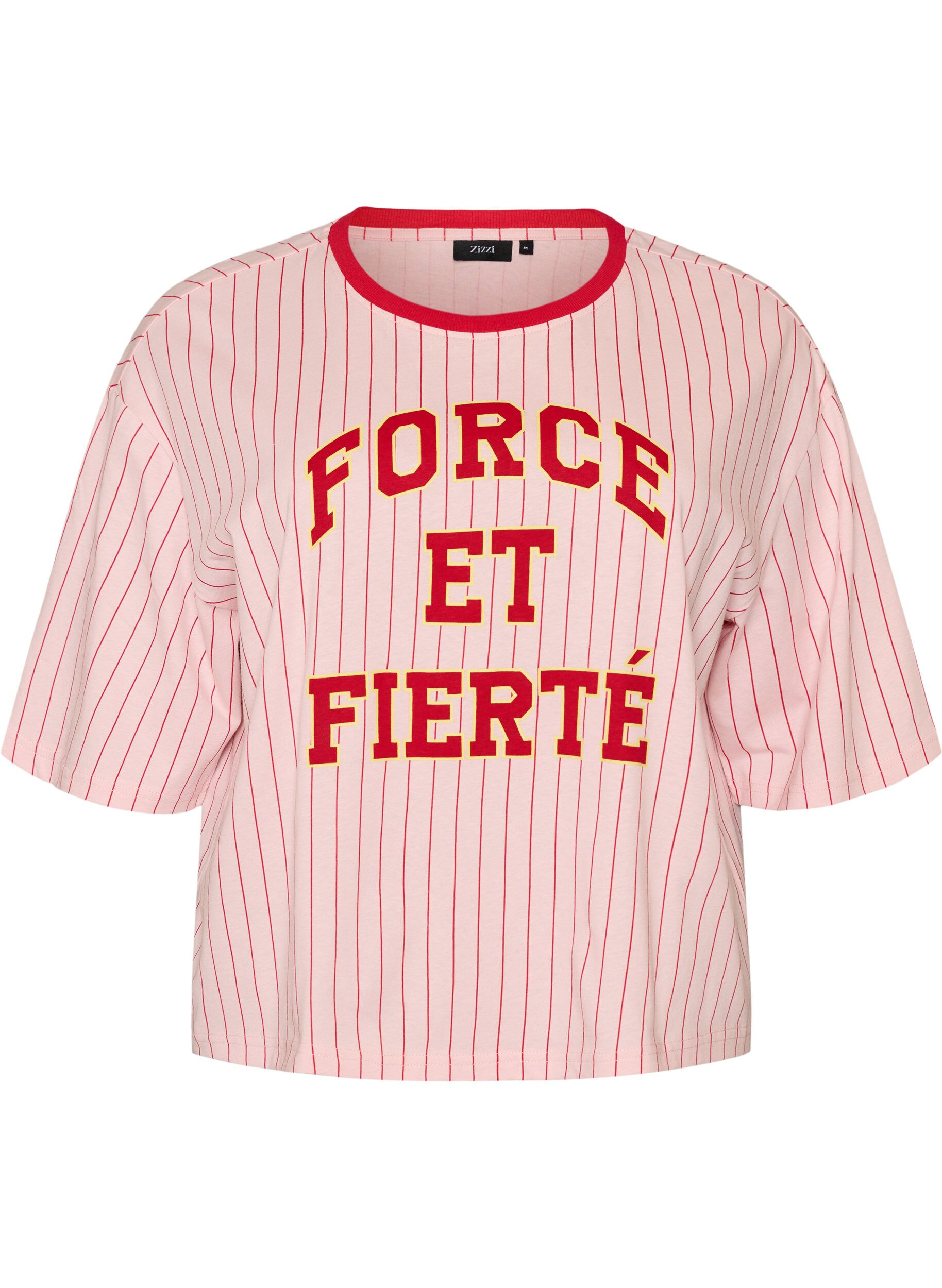 ZizziT-shirt boxy &agrave; rayures avec imprim&eacute; statement, Rose, Packshot image number 0