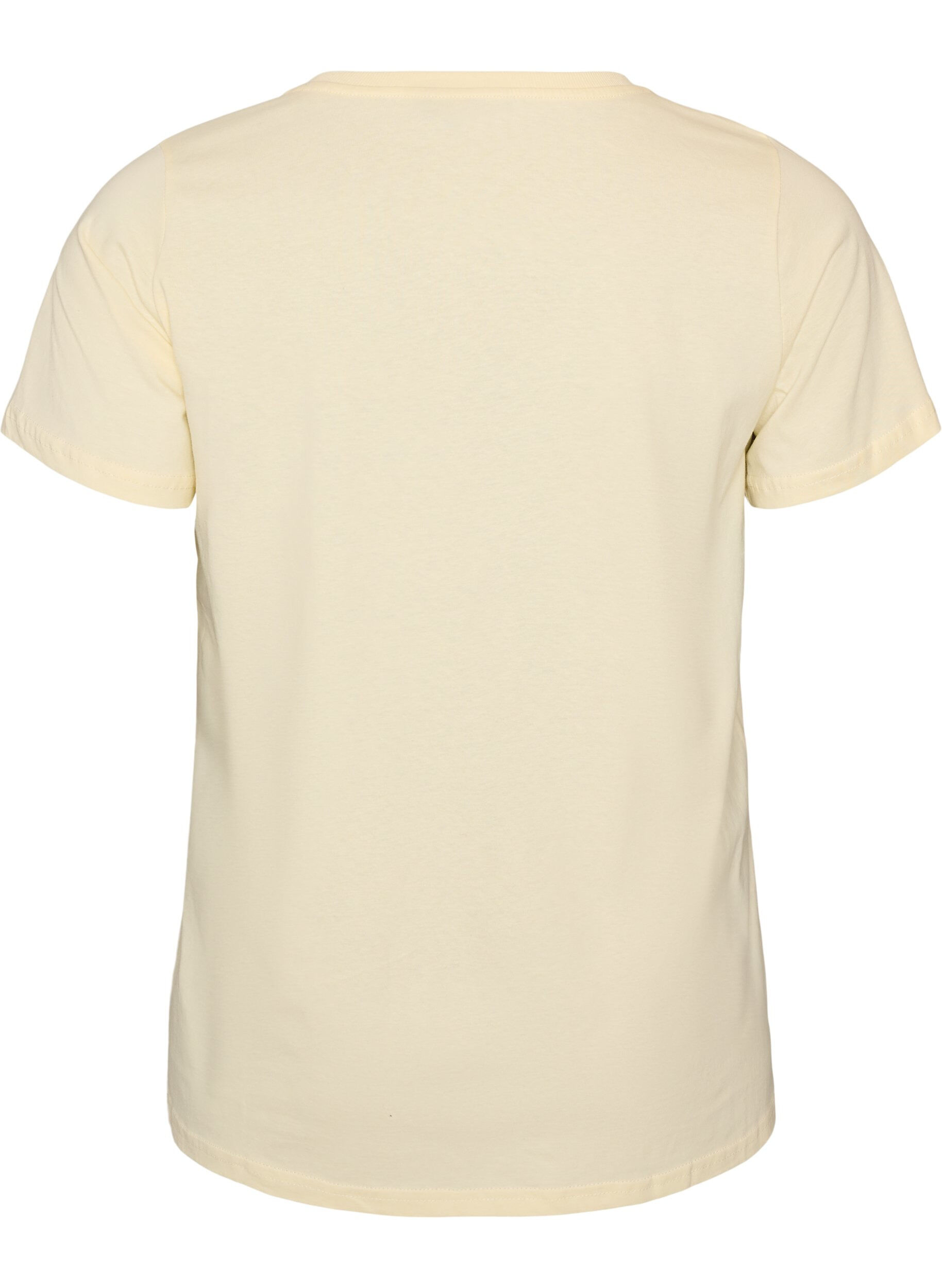 ZizziT-shirt en coton avec imprim&eacute; sur le devant et col en V, Beige, Packshot image number 1