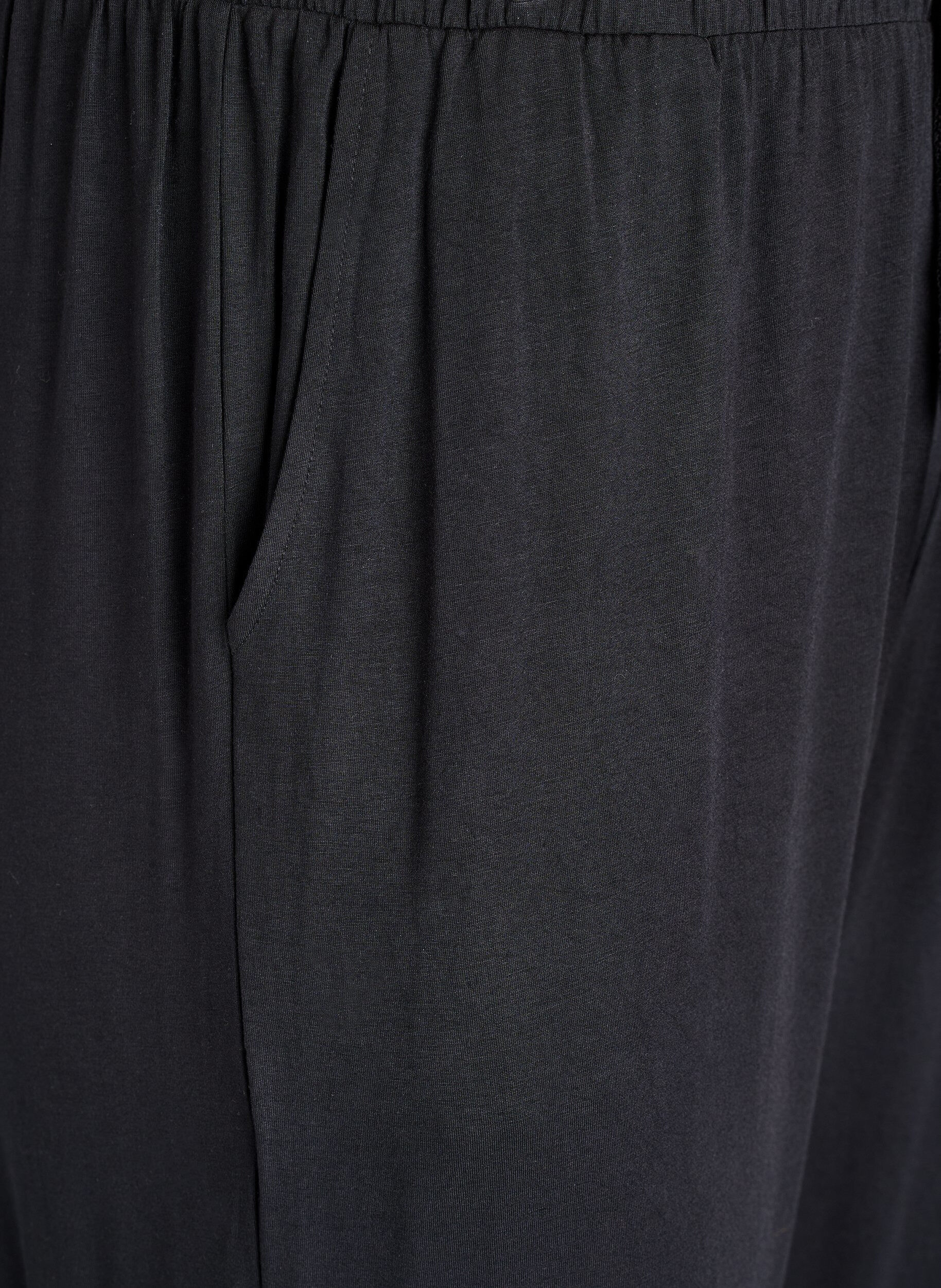 Zizzi Pantalon de nuit taille haute en modal, Noir, Packshot image number 2