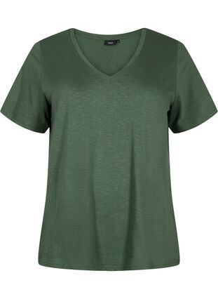 T-shirt basique à manches courtes et col en V, Thyme, Packshot image number 0