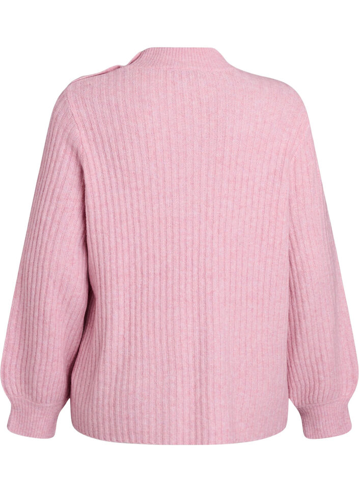 Pull c&ocirc;tel&eacute; &agrave; manches bouffantes et boutons, Rose poudr&eacute;e, Packshot image number 1