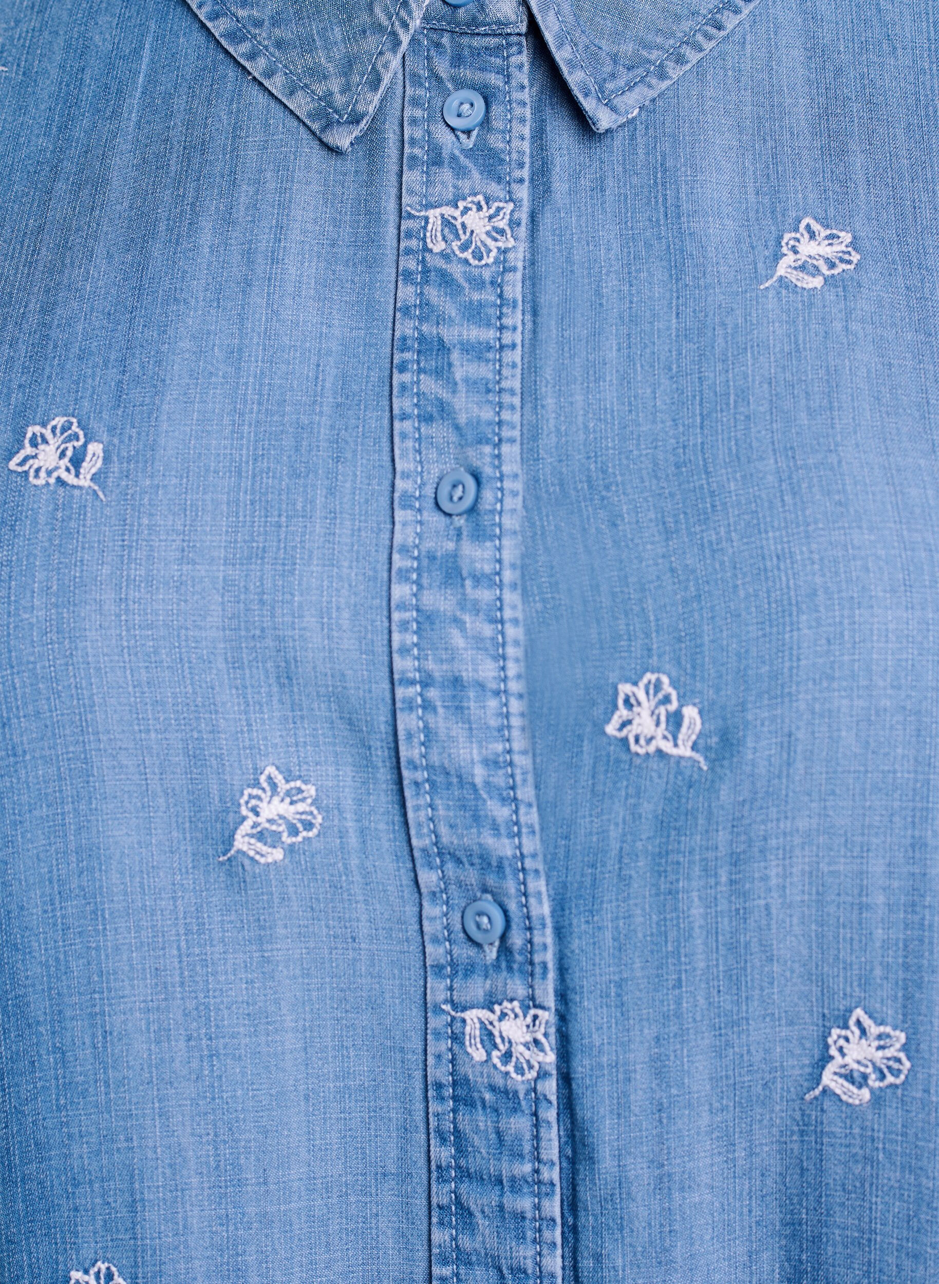 ZizziChemise en lyocell aspect denim avec broderies florales, Bleu Clair, Packshot image number 2