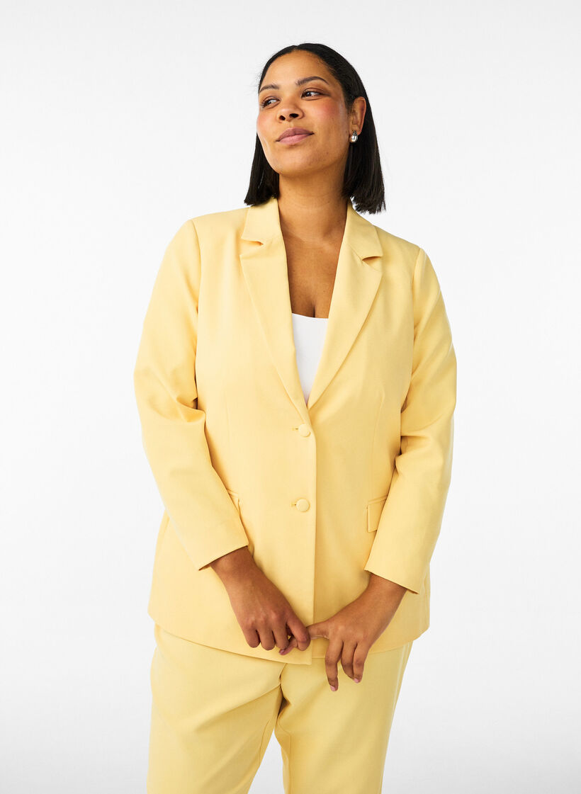 Blazer classique avec fermeture &agrave; boutons, Jaune clair, Model image number 0