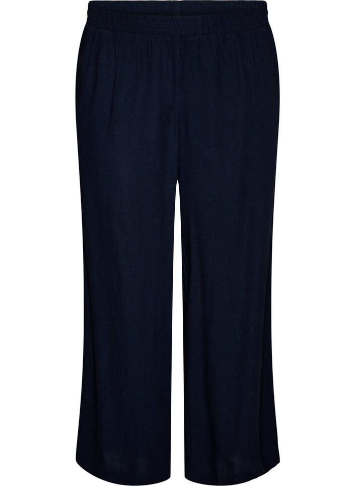 Pantalon large en lin et viscose, Bleu, Packshot image number 0
