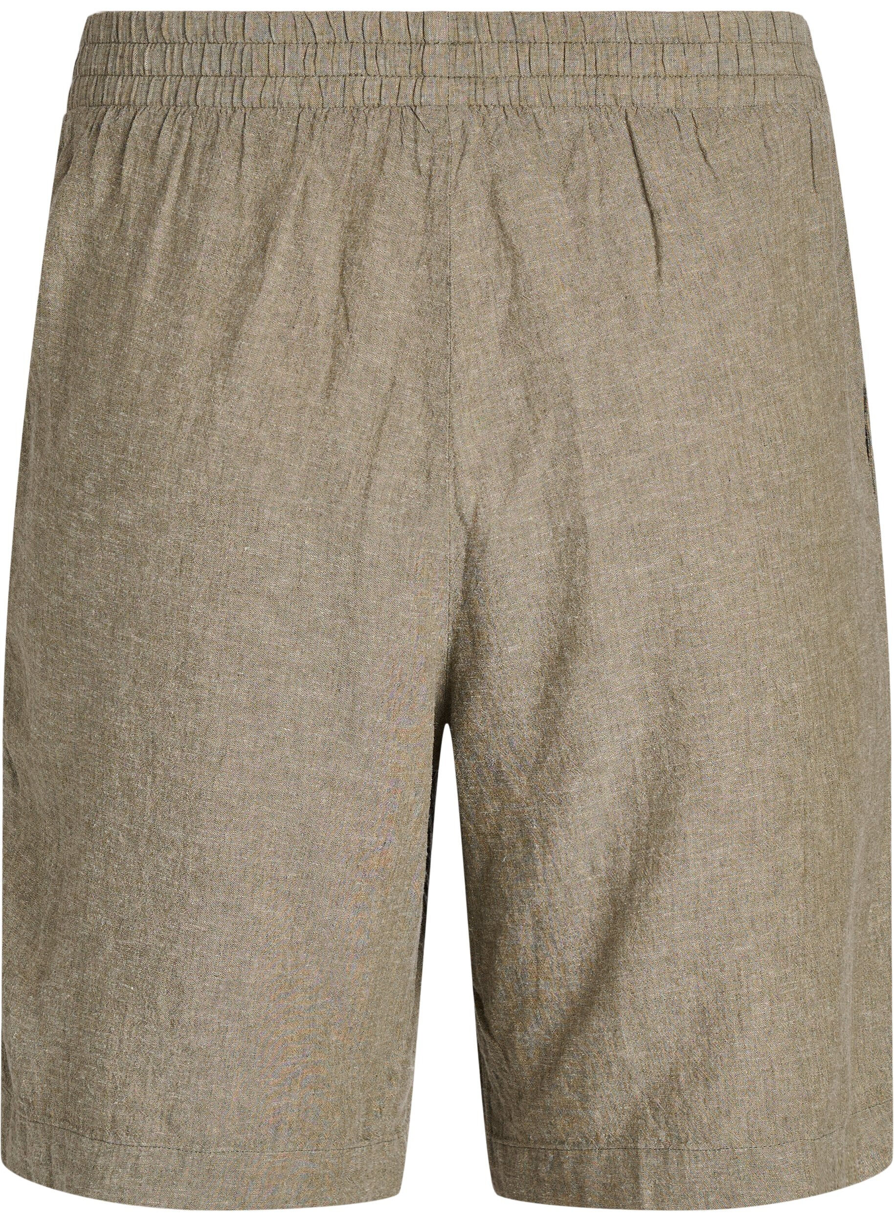 Zizzi Short taille haute en lin et viscose, Vert, Packshot image number 1