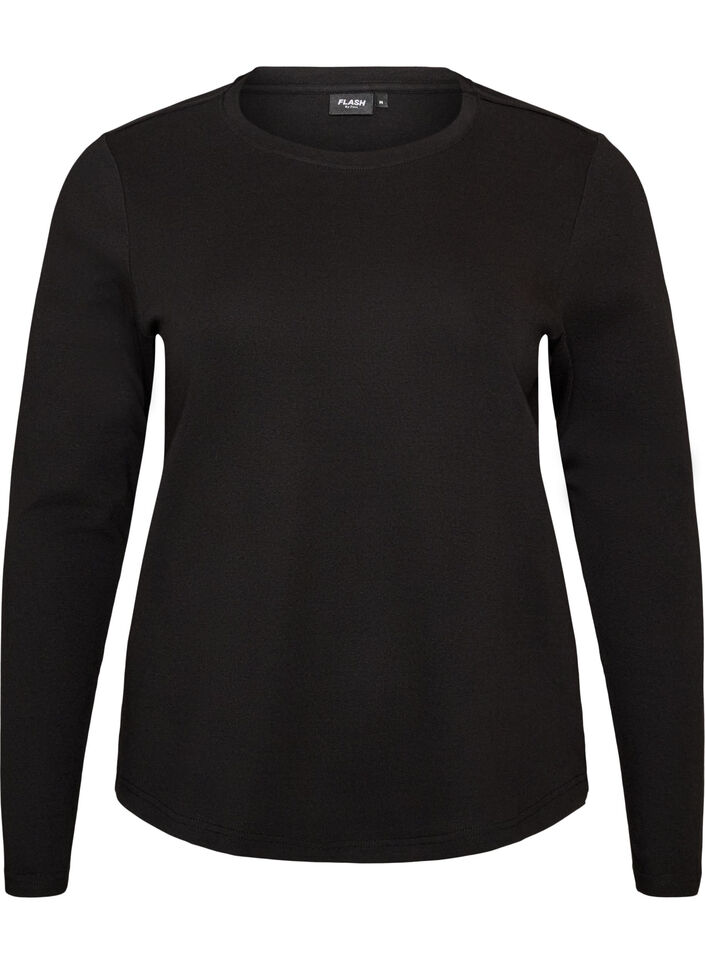 T-shirt basique &agrave; manches longues et col rond, Noir, Packshot image number 0