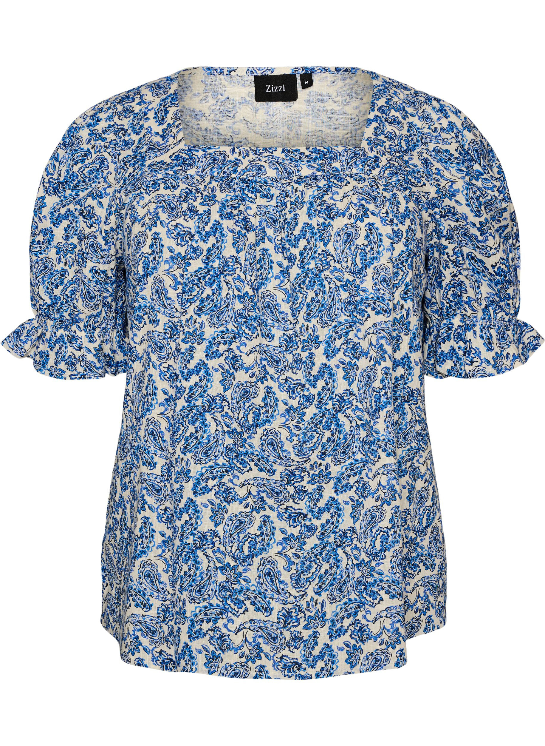 ZizziBlouse en coton avec encolure carr&eacute;e, Bleu, Packshot image number 0