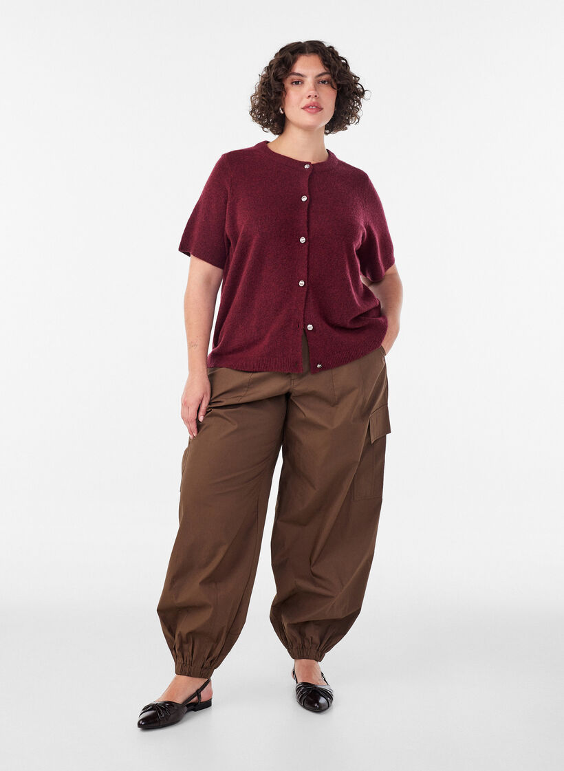 Cardigan en maille avec manches courtes, Bordeaux, Model image number 1