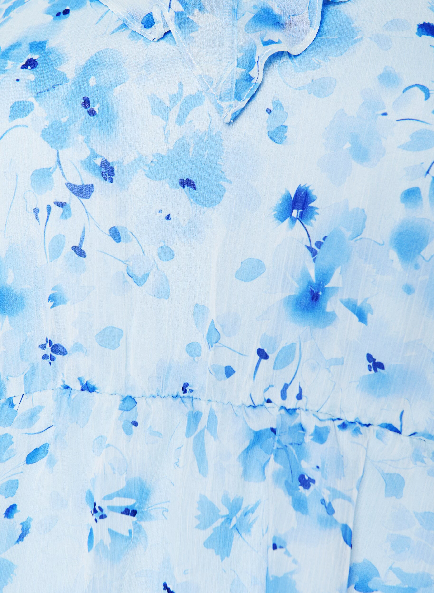 ZizziBlouse fleurie avec col &agrave; volants et effet peplum, Bleu, Packshot image number 2