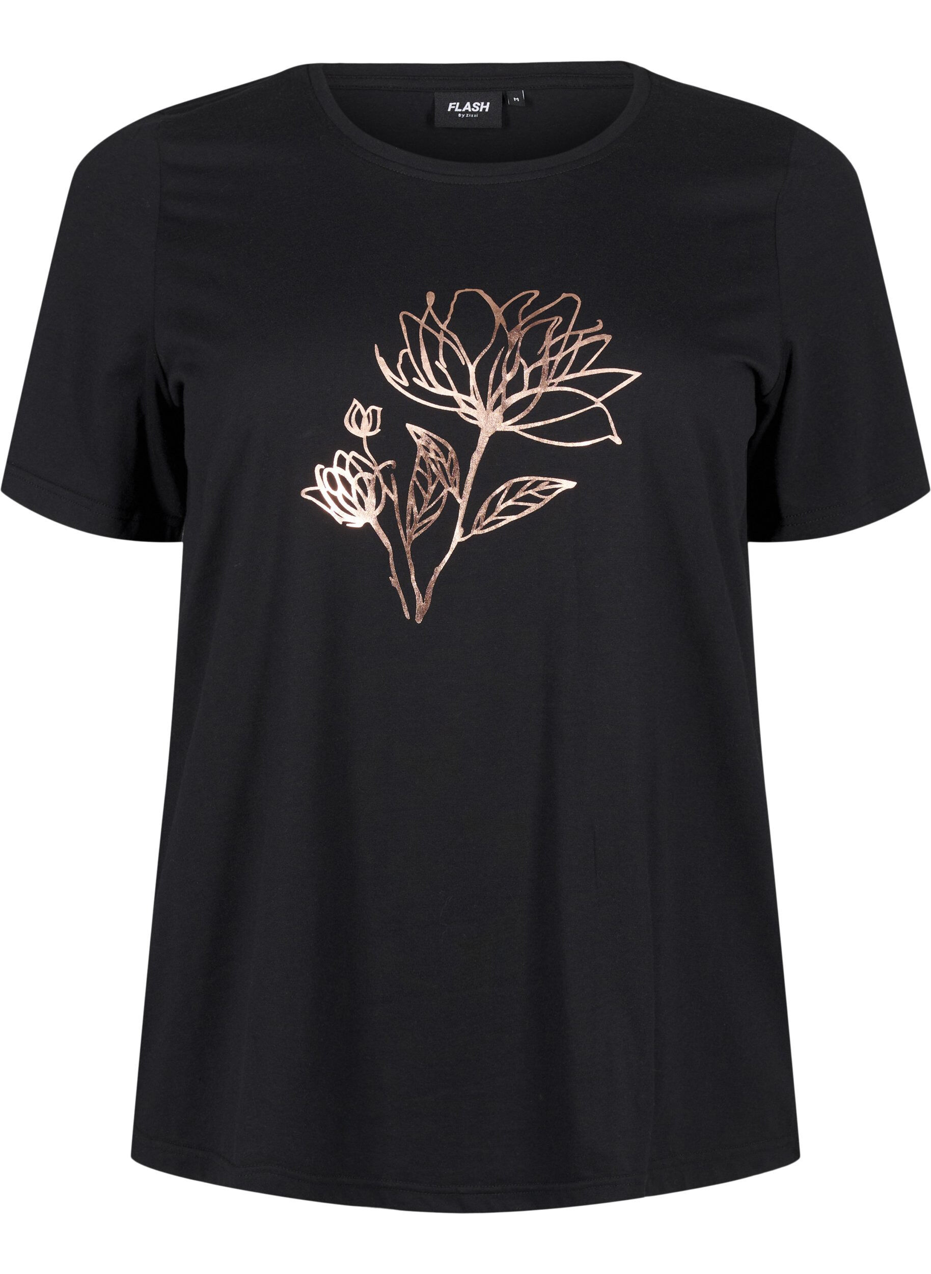 Zizzi FLASH &ndash; T-shirt imprim&eacute;, Black R. Gold Flower, Packshot image number 0