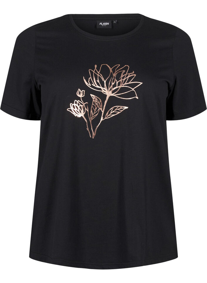 FLASH – T-shirt imprimé, Black R. Gold Flower, Packshot image number 0