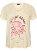 T-shirt en coton avec imprim&eacute; sur le devant et col en V, Beige, Packshot image number 0