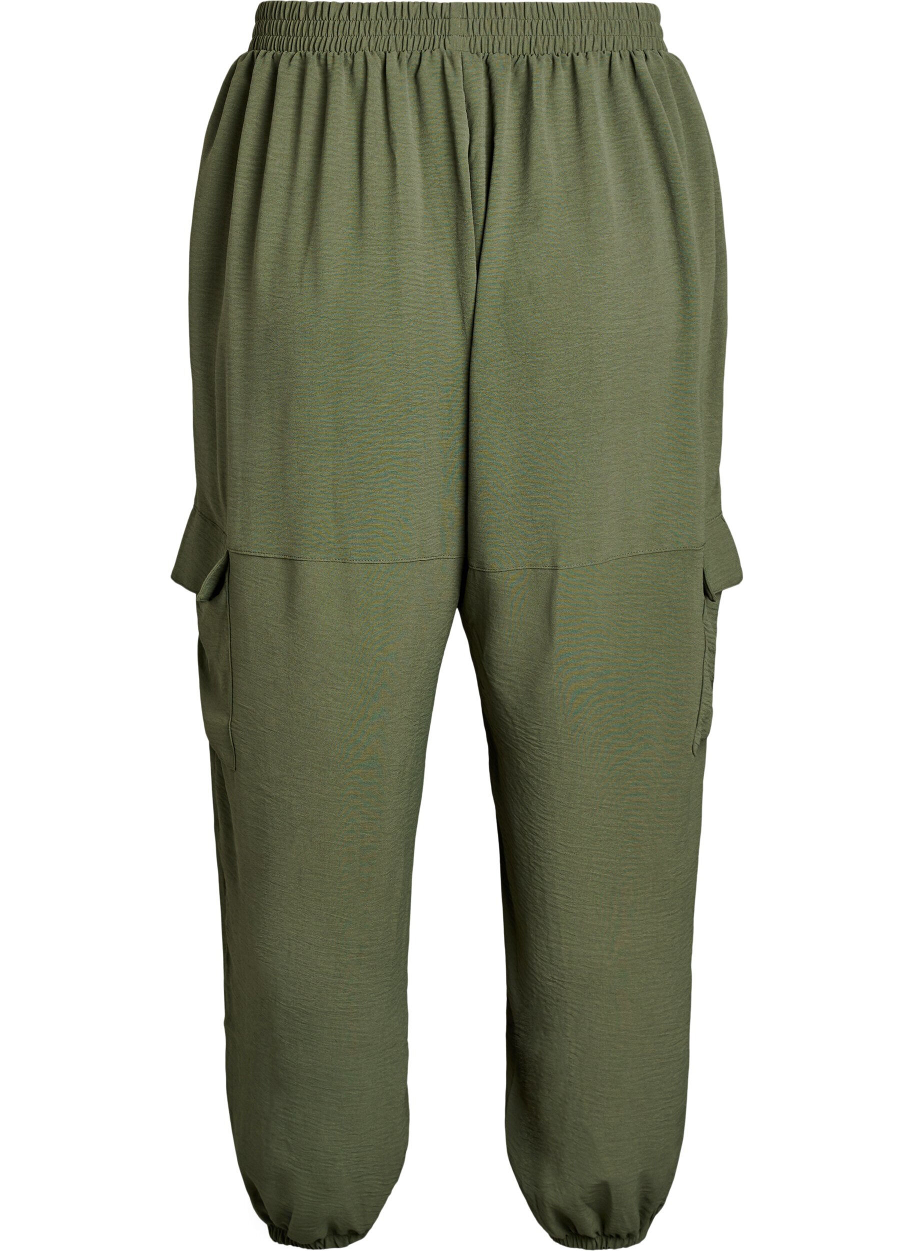 Zizzi Pantalon harem avec poches cargo et taille &eacute;lastiqu&eacute;e, Vert, Packshot image number 1
