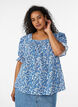 Blouse en coton avec encolure carr&eacute;e, Bleu, Model image number 0