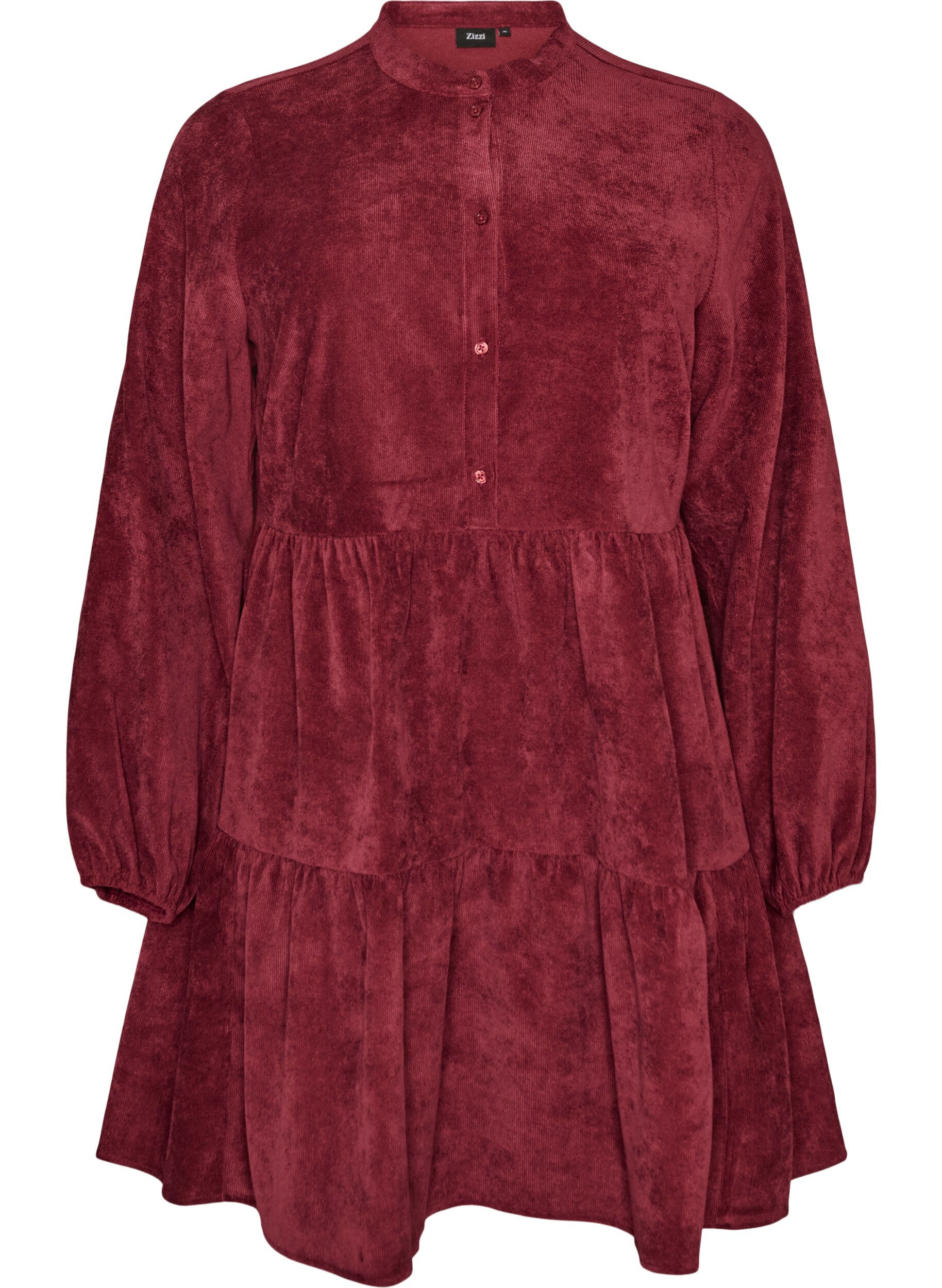 Robe en velours c&ocirc;tel&eacute; coupe A avec col montant