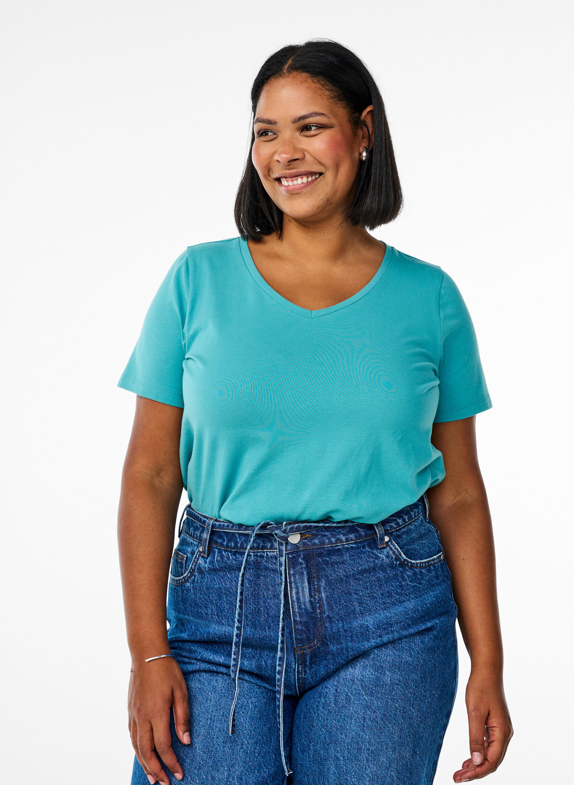 ZizziT-shirt basique en coton de couleur unie, Bleu, Model image number 0