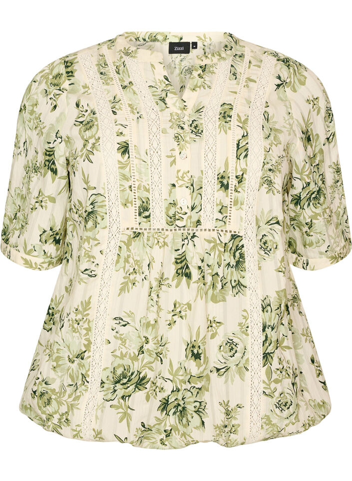 Blouse imprim&eacute;e &agrave; manches 1/2, Vert clair, Packshot image number 0