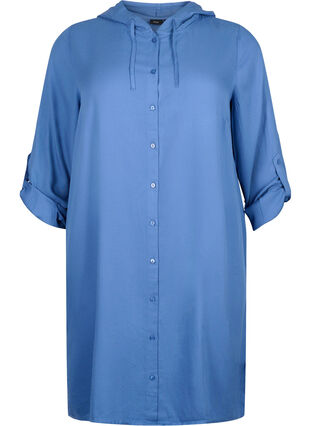 Robe chemise en viscose avec capuche et manches 3/4, Moonlight Blue, Packshot image number 0