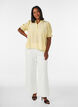 Blouse en m&eacute;lange de viscose textur&eacute;, avec manches courtes &agrave; volants, Jaune, Model image number 1