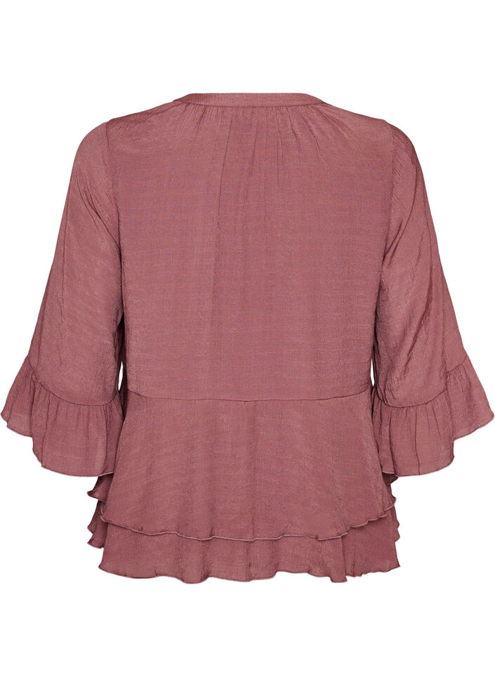Blouse &agrave; manches 3/4 et volants, Rose, Packshot image number 1