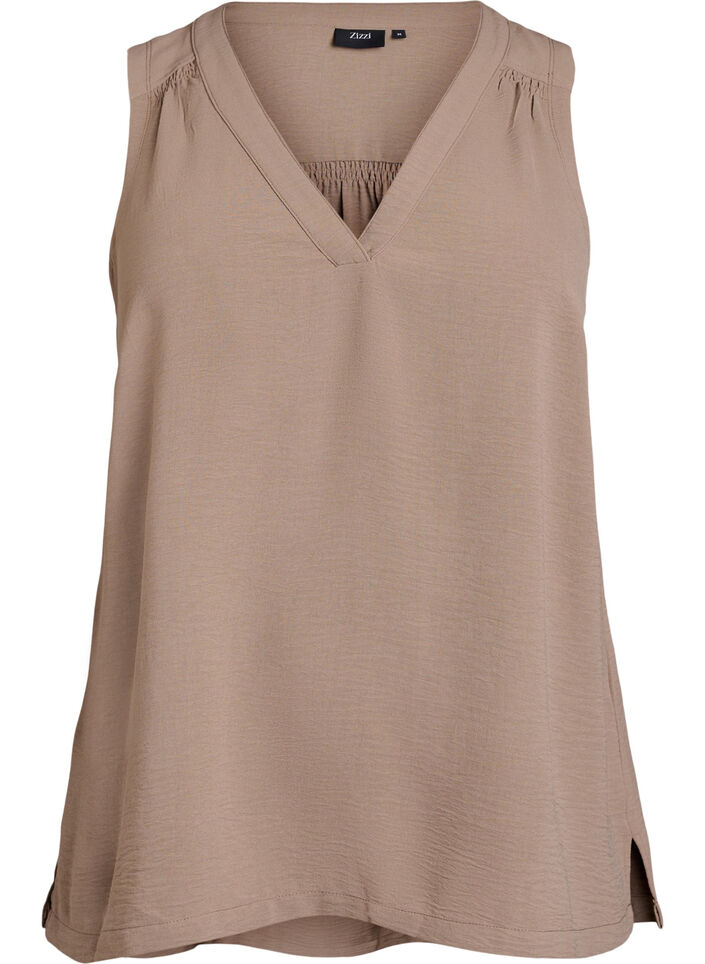 Haut sans manches effet froiss&eacute;, Marron, Packshot image number 0
