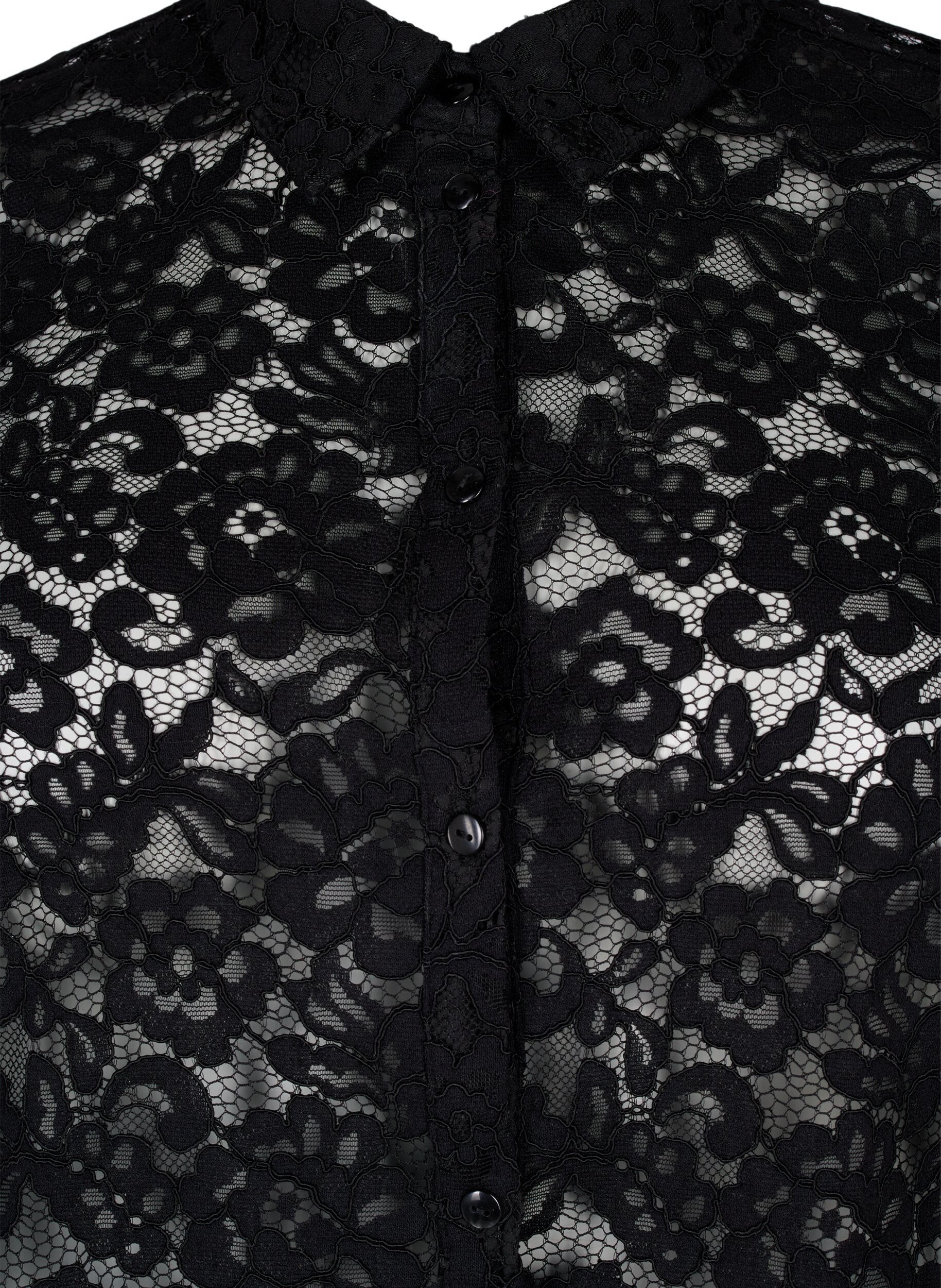 Zizzi Chemise en dentelle &agrave; manches courtes, Black, Packshot image number 2