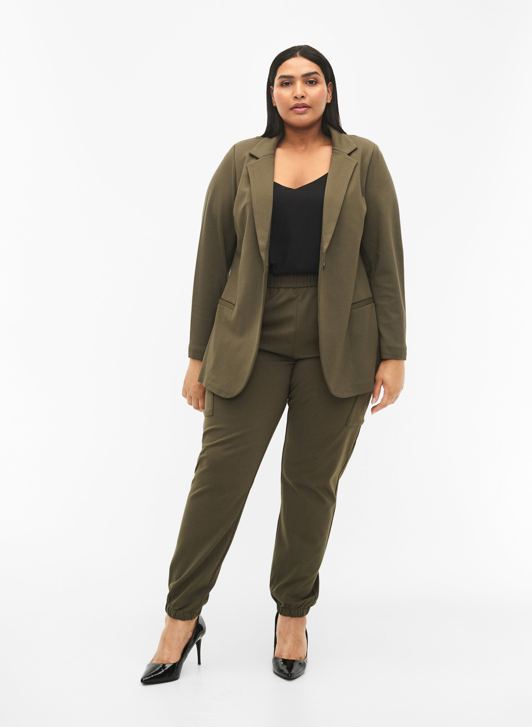 Zizzi Pantalon cargo avec taille &eacute;lastique, Forest Night, Model image number 0