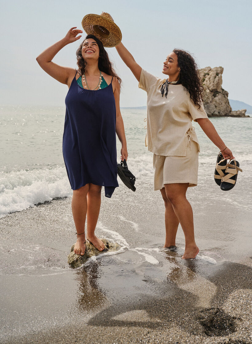 Robe en viscose à nœuds de couleur unie, Bleu, Image image number 0