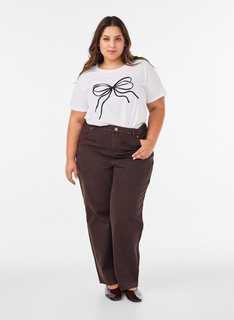 T-shirt en coton biologique avec motif d&eacute;coratif, Blanc, Model image number 1