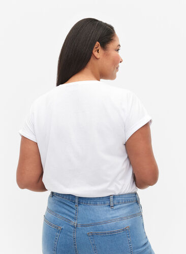 T-shirt à manches courtes en mélange de coton, Bright White, Model image number 1