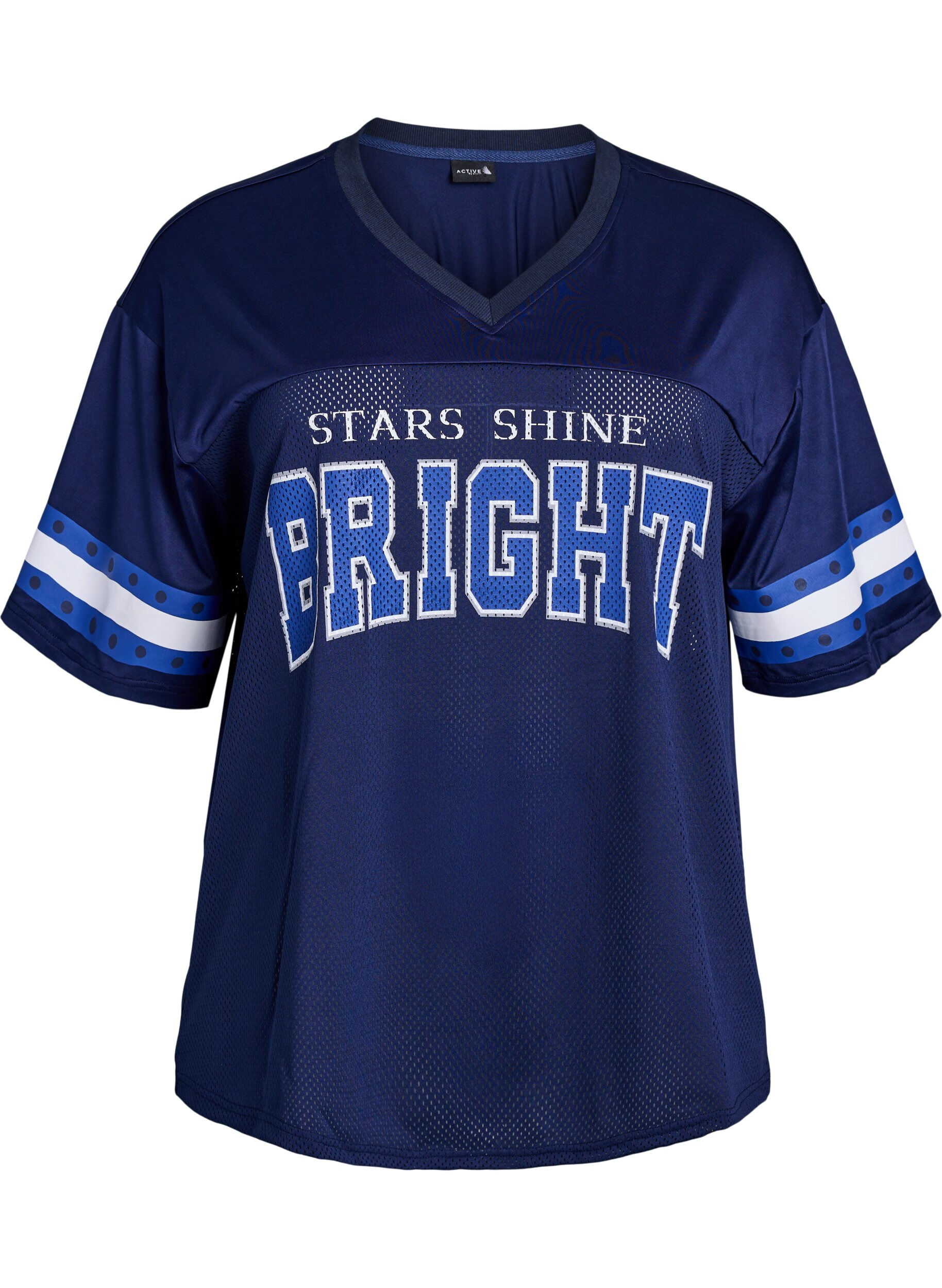 T-shirt de sport avec col V et imprim&eacute; sur le devant