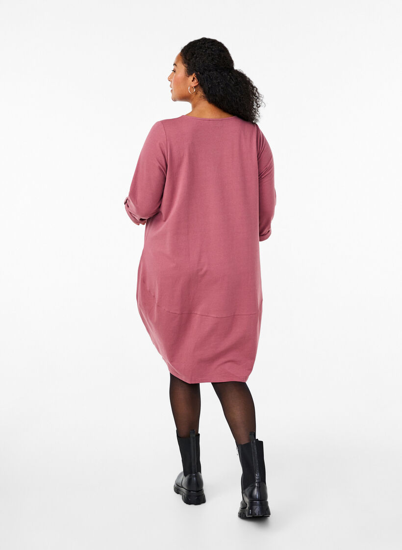 Robe ballon en coton avec poches, Rose, Model image number 2