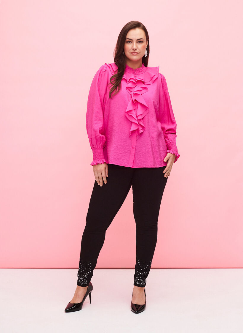 Jean Amy taille haute avec des strass, Black, Model image number 0