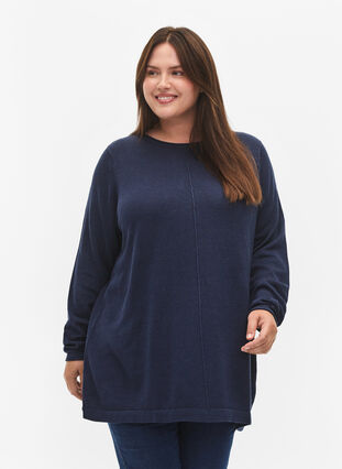 Blouse tricotée en mélange coton-viscose, Dress Blues, Model image number 0