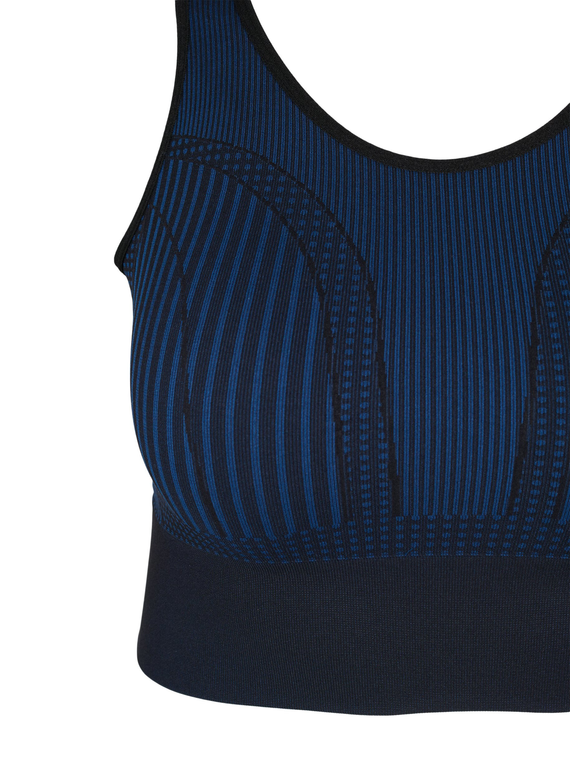 Zizzi  Brassi&egrave;re de sport sans coutures avec rayures, Black w. Blue Depths, Packshot image number 2