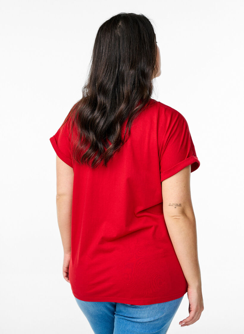 T-shirt &agrave; manches courtes en m&eacute;lange de coton, Rouge, Model image number 2