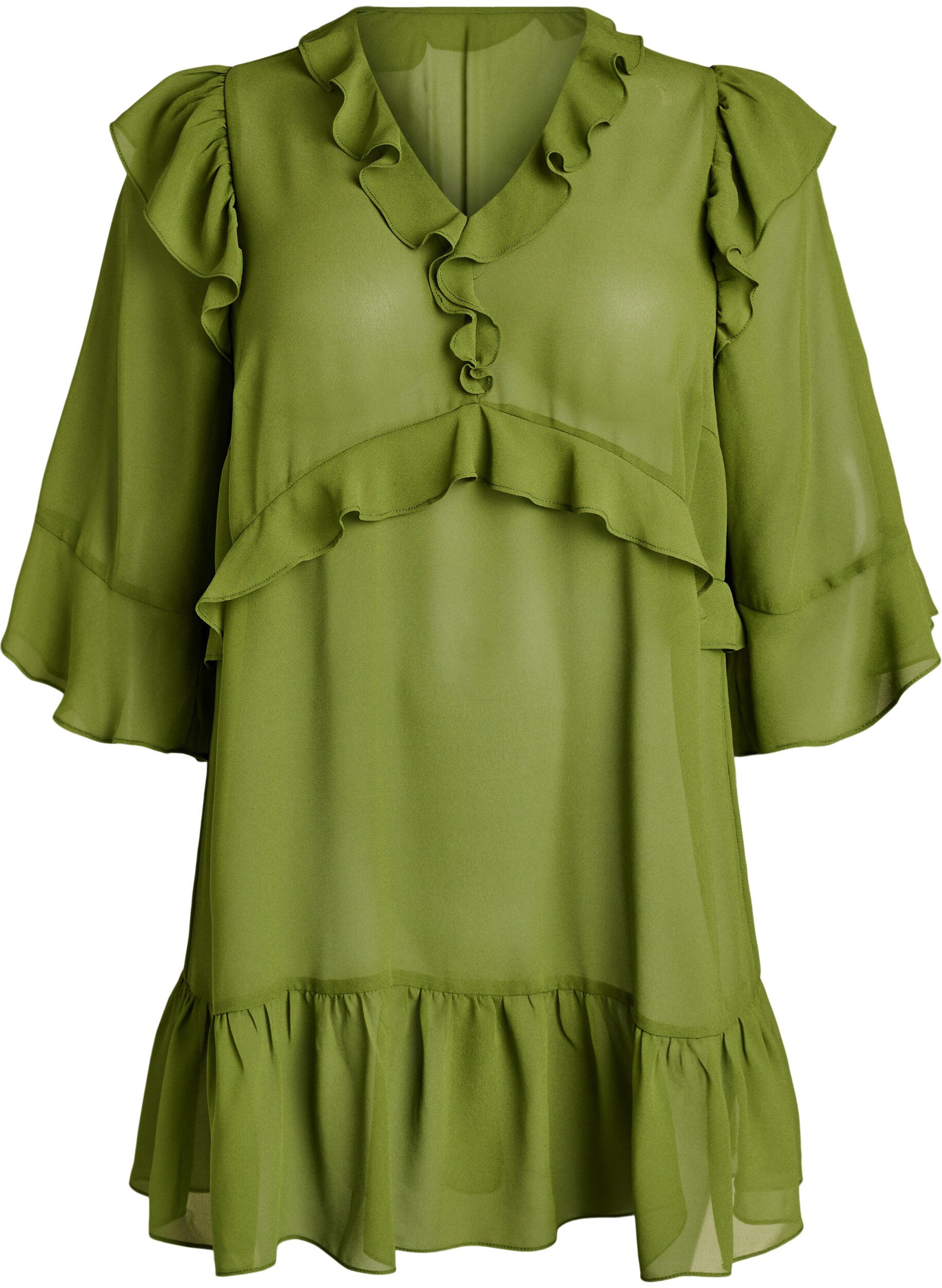 ZizziRobe l&eacute;g&egrave;re avec volants et col en V, Vert, Packshot image number 0