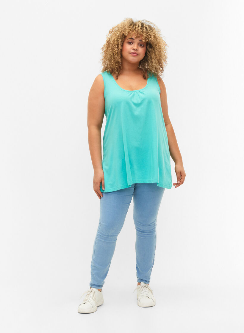 Top avec forme en A et col rond, Turquoise, Model image number 2