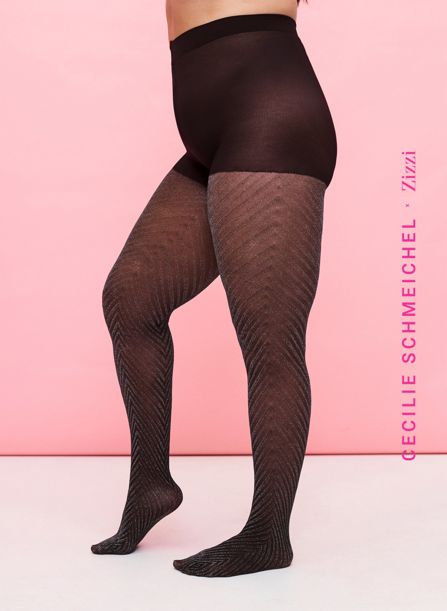 Zizzi Collants paillet&eacute;s avec un motif &agrave; rayures, Black, Model image number 0