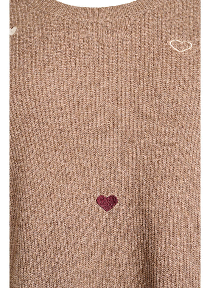 Pull &agrave; c&oelig;urs et manches 3/4, Marron, Packshot image number 2