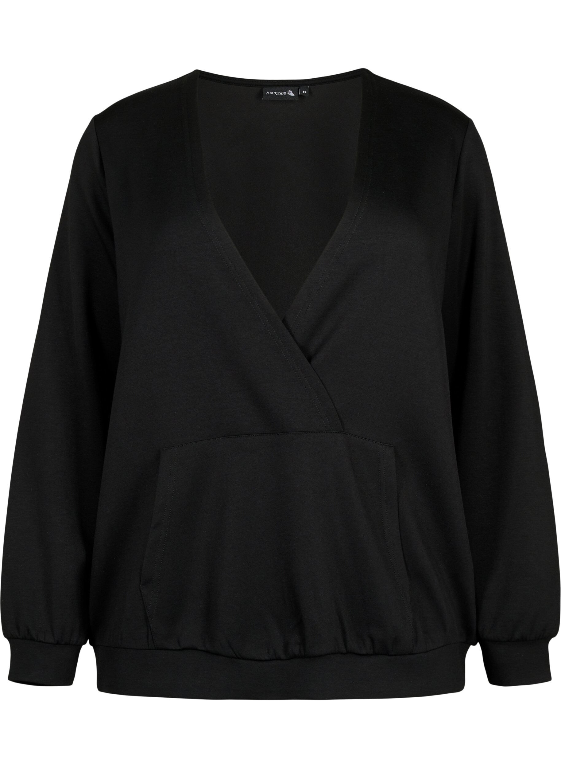 Zizzi Sweatshirt avec col en V et poche, Black, Packshot image number 0