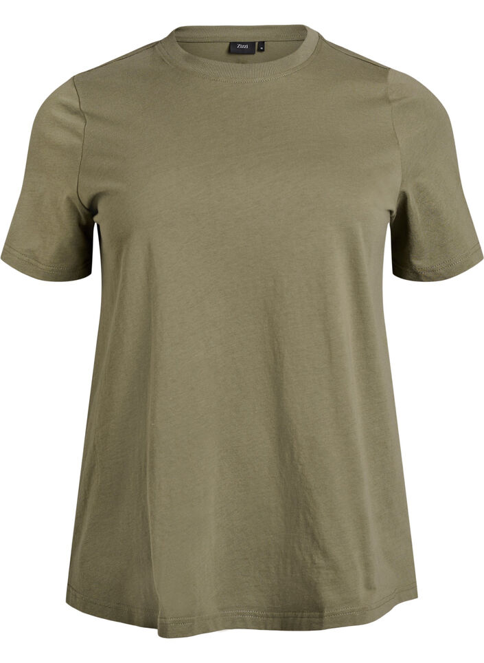 T-shirt basique en coton &agrave; col rond, Vert Kaki, Packshot image number 0
