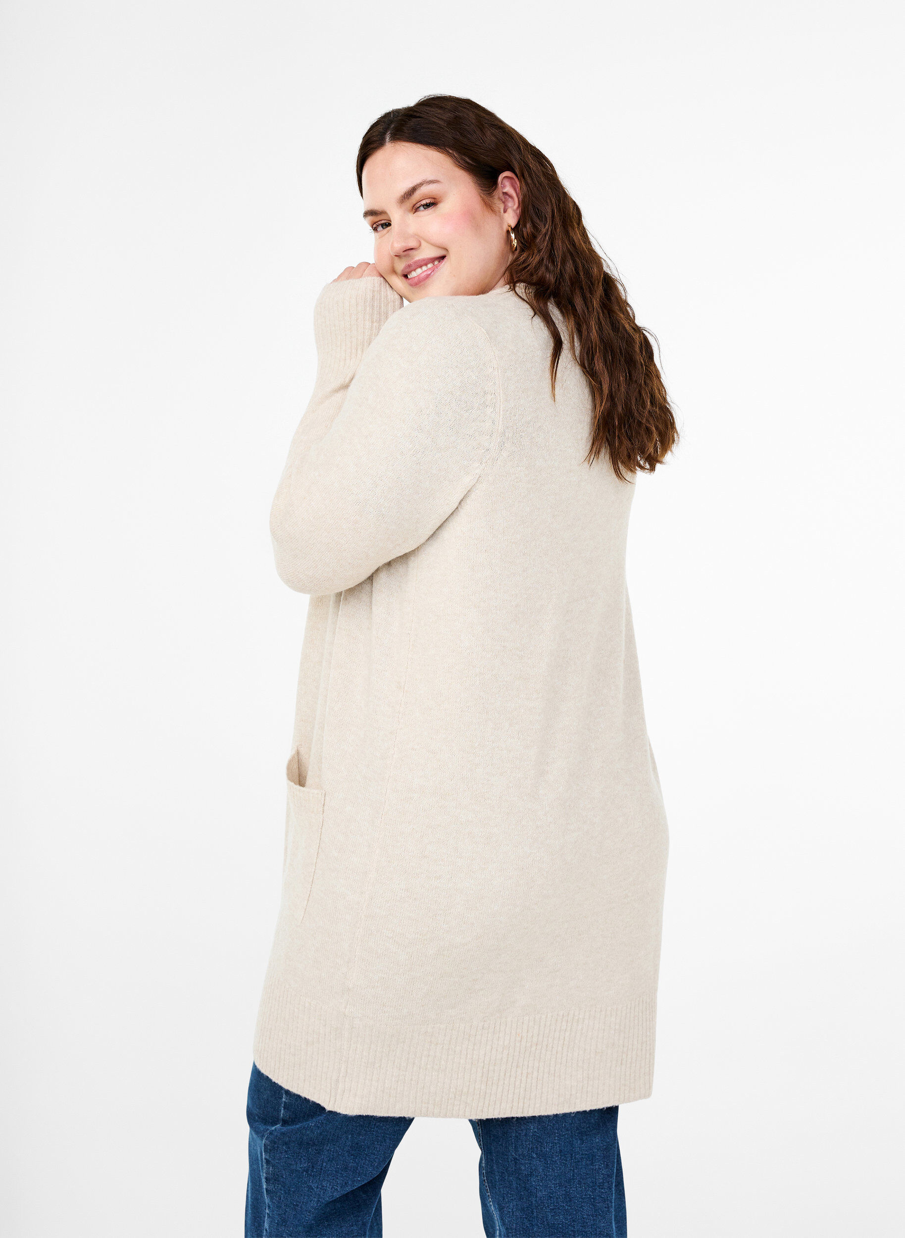 Zizzi Cardigan en tricot c&ocirc;tel&eacute; avec poches, Beige, Model image number 2