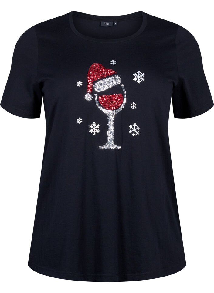 T-shirts de Noël en 100 % coton, Black w. Wine, Packshot image number 0