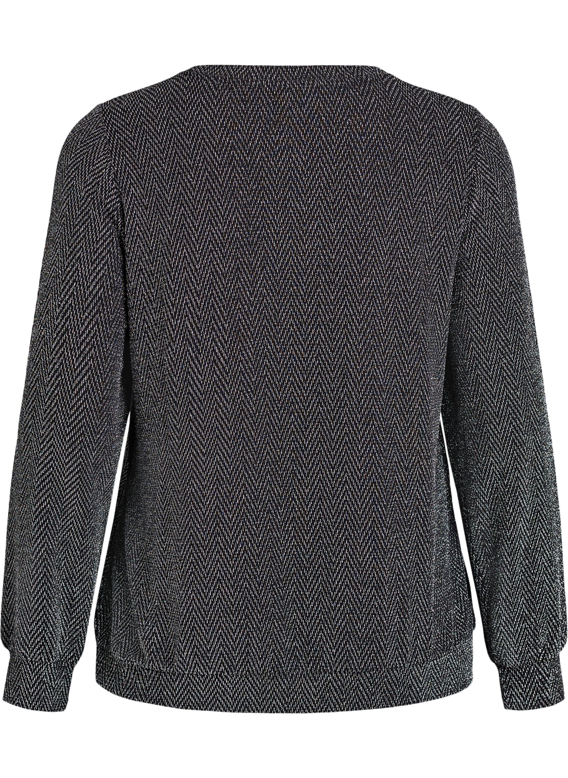 Zizzi Blouse avec motif &agrave; chevrons et fil paillet&eacute;, Noir, Packshot image number 1