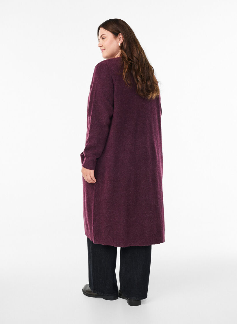 Cardigan long en laine et alpaga, Bordeaux, Model image number 1