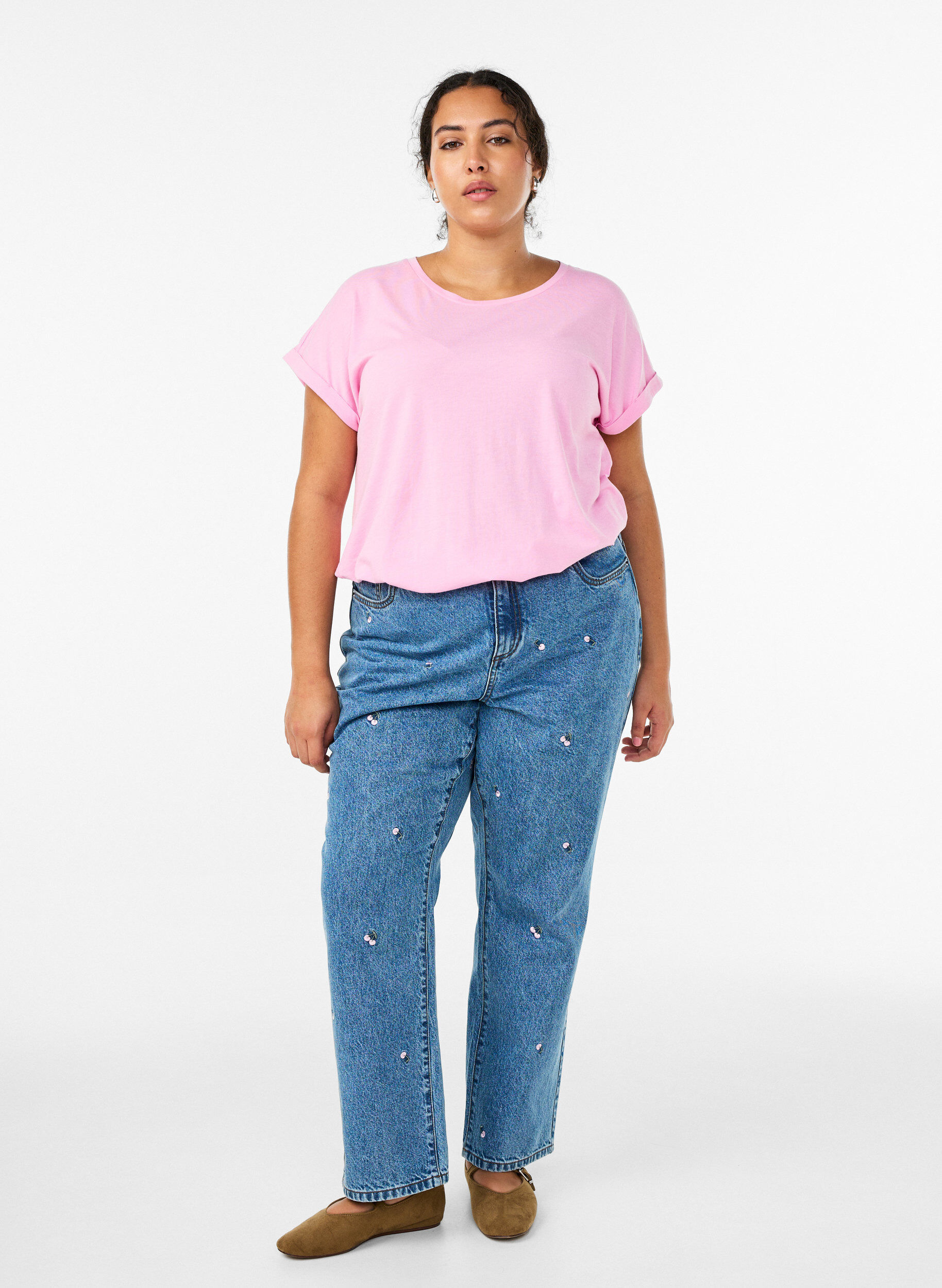 Zizzi 2 packs de t-shirts &agrave; manches courtes, Rose, Model image number 1