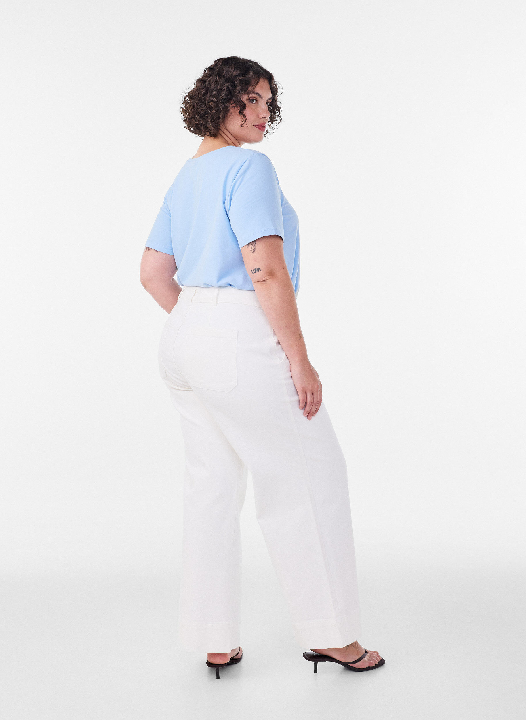 ZizziT-shirt en coton uni basique, Bleu Clair, Model image number 2